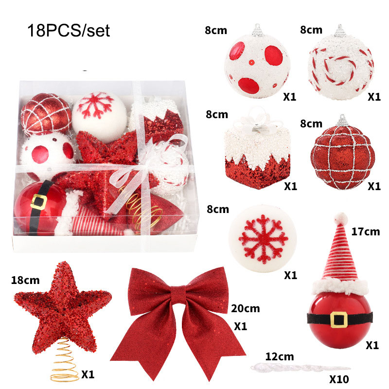 Set Decorazioni Albero di Natale 18 Pezzi | Stile Americano Rosso e Bianco Set Decorazioni Albero di Natale 18 Pezzi | Stile Americano Rosso e Bianco - immagine 6