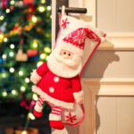Calza Natalizia Decorativa in Tessuto con Pupazzo – Sacchetto Porta Dolci e Regali di Natale 22×45 cm