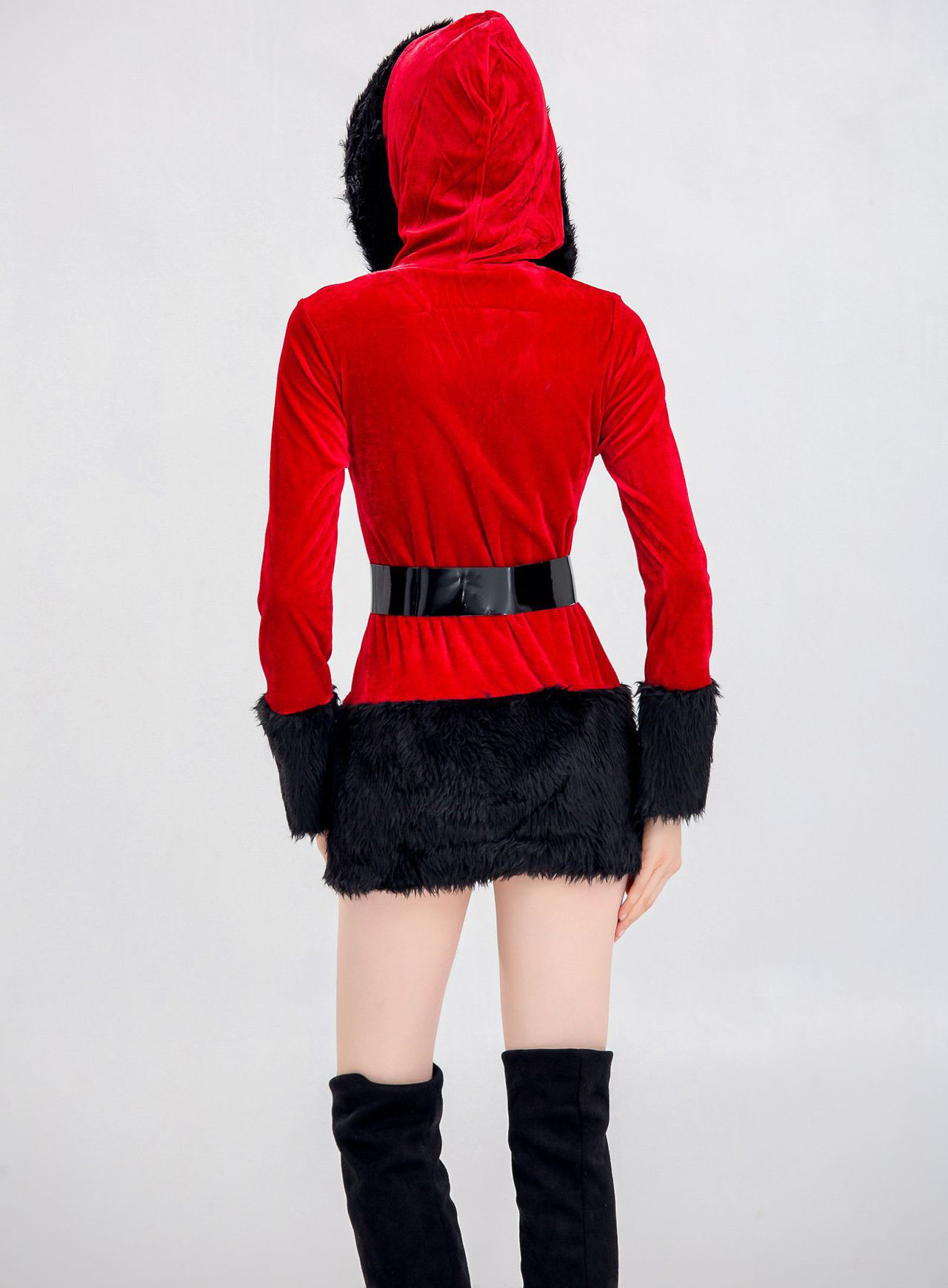 Costume di Natale da Donna con Cappuccio in Velluto – Vestito Natalizio con Cintura e Cappello, Taglia Unica Costume di Natale da Donna con Cappuccio in Velluto – Vestito Natalizio con Cintura e Cappello, Taglia Unica - immagine 4