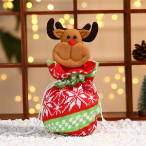 Sacchetto Natalizio in Maglia 33×15 cm per Caramelle e Piccoli Regali – Babbo Natale, Pupazzo di Neve o Renna