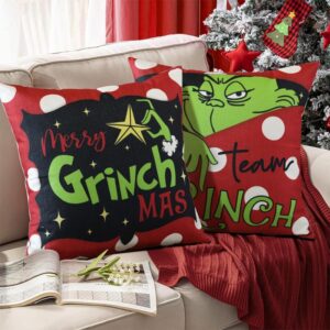Federa Natalizia Grinch 45×45 cm in Lino – Decorazione Natalizia per Divano e Soggiorno