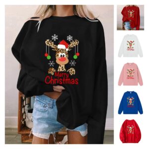 Felpa Natalizia da Donna in Cotone Eco-Friendly – Stampa Cartoon con Renna, Spessa e Calda Felpa Natalizia da Donna in Cotone Eco-Friendly – Stampa Cartoon con Renna, Spessa e Calda