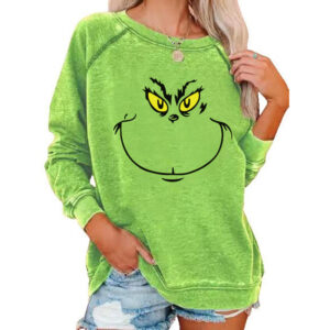Felpa Natalizia da Donna Verde Fluo con Stampa Grinch – Maniche Lunghe, Girocollo, Vestibilità Comoda Felpa Natalizia da Donna Verde Fluo con Stampa Grinch – Maniche Lunghe, Girocollo, Vestibilità Comoda