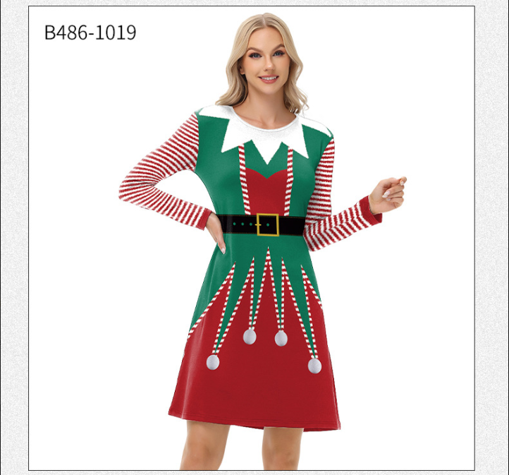 Vestito Natalizio da Donna a Maniche Lunghe – Stampa Festiva, Modello Midi, Pullover Girocollo Vestito Natalizio da Donna a Maniche Lunghe – Stampa Festiva, Modello Midi, Pullover Girocollo - immagine 4